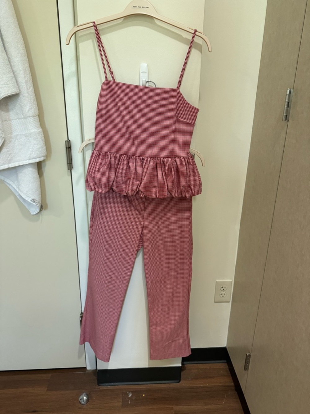 Mango Pink Gingham Peplum Pant and top set both size medium